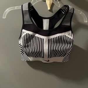 Nike Black and White Striped Sports Bra